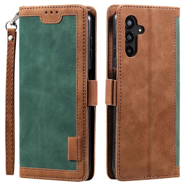 Vintage Skarvat Läderfodral för Samsung Galaxy A35 5G Fullständigt Skydd Mobilskal [HK] Green