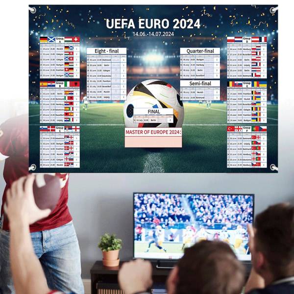 110 x 180 cm UEFA EURO 2024 Planlægger, 2024 Europamesterskab Vægkort med detaljer om alle hold, spillesteder, tidsplan for ægte fans[HK] British time