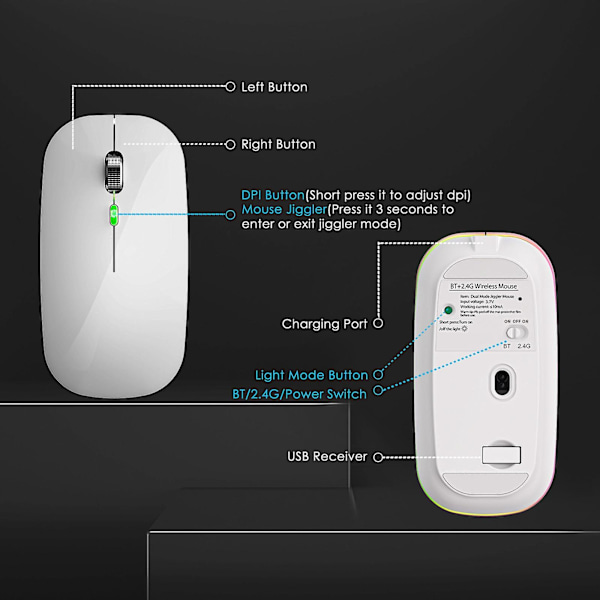 Mouse Jiggler Anti-Hibernate Auto-Move Cursor Virtuell Trådløs Bluetooth-mus Hindre Datamaskin Loc[HK] Silver