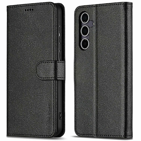 LC.IMEEKE Fodral till Samsung Galaxy S25 Kalvtextur PU Läder Ställ Plånbok Mobilskal - Grå[HK] Black Multicolor