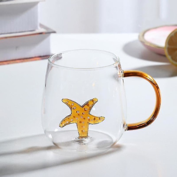 Transparent tredimensionell smådjursformad vattenkopp Färgad glaskopp[HK] Starfish(400ml)