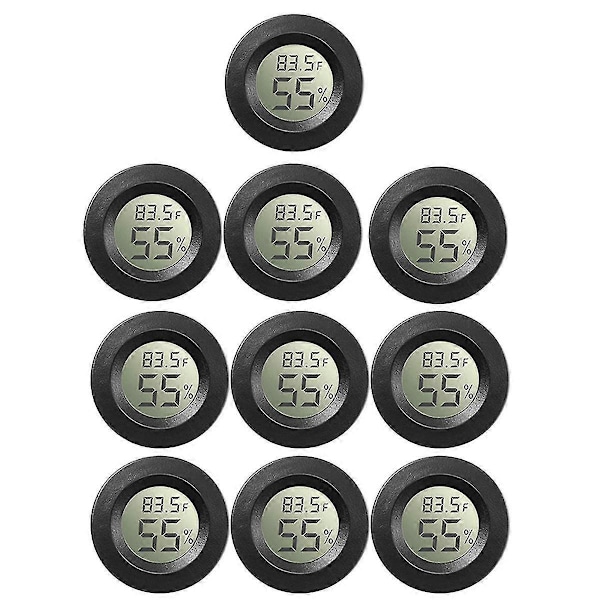 10-pakning Mini Hygrometer Termometer Digital LCD-skjerm for Drivhus Barnerom Reptil Inkuba[HK] Black