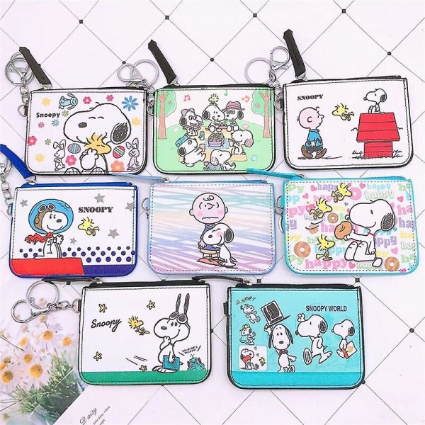 24 stiler Snoopy motekortholder Myntveske Kawaii Cartoon Anime Måltid Adgangskontrollkort Busskortveske med nøkkelringgaver[HK] J