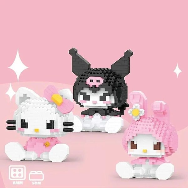 Byggkloss Sanrio Anime Figur Kuromi Monterade Leksaker Dekorativ Prydnad Modell Min Melodi Barnpussel Gåvor[HK] Pom Purin with box