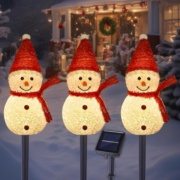 Solar Christmas Pathway Lights Outdoor Decor, Set med 3 Snowman Xmas Lights med påle, vattentät Wa[HK] Red