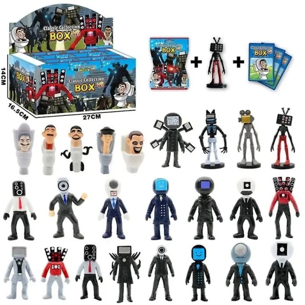 24pack/set Slumpmässig stil Skibidi toalettfigur med kortleksleksak Toalettman vs Monitorman Actionfigur Pvc modelldockor presenter[HK] 24pack with box D