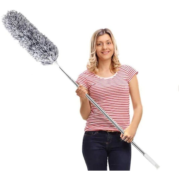 HKK Støvkost Teleskopisk Vaskbar, Støvklud Mikrofiber Rustfrit Stål Teleskopstang Og Bøjelig Hjørnekost, Støvklud Lang Op Til 100 Tommer (grå)