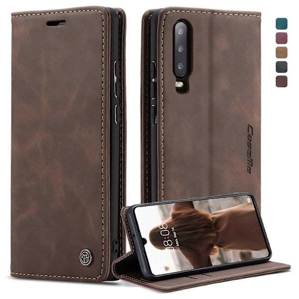 CASEME 013-serien för Huawei P30 Stöttåligt PU-läder Ställskydd Anti-repor Plånboksfodral[HK] Coffee Multicolor