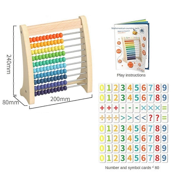 Matematik Beregningsstativ, Addition og Subtraktion Talgenkendelses Artefakt, Træ Abacus[HK] As Shown