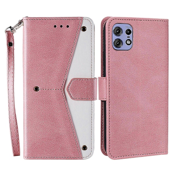 För Motorola Edge 50 Pro 5G Fodral Splitsning Sömnad Läder Flip Skyddande Skal[HK] Rose Gold