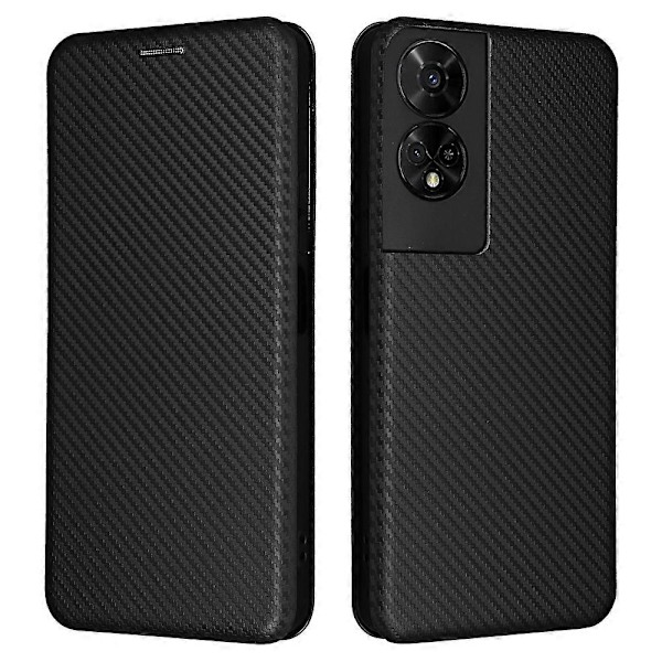 För TCL 50 5G Läderfodral Kolfibertextur Ställ Magnetisk Stängning Telefonskal [HK] Black