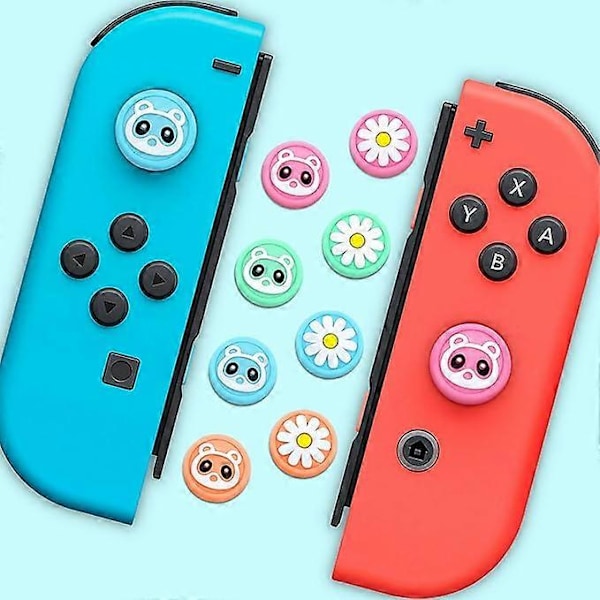 Tommelgrephetter for Nintendo Switch & Lite Vaskebjørn Blomst 8 Pakning Søtt Design Myke Silikon Deksel Joystick Hetter Kompatible med Switch Joy-Co[HK]