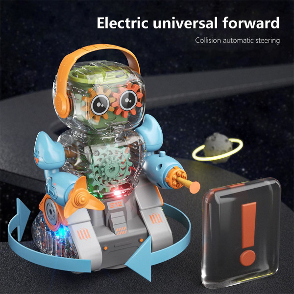 Elektrisk gennemsigtigt gear Robot Universal Walking Music Lights Piger og drenge Robotlegetøj Fødselsdagsgave Julegave til drenge og piger[HK] Blue