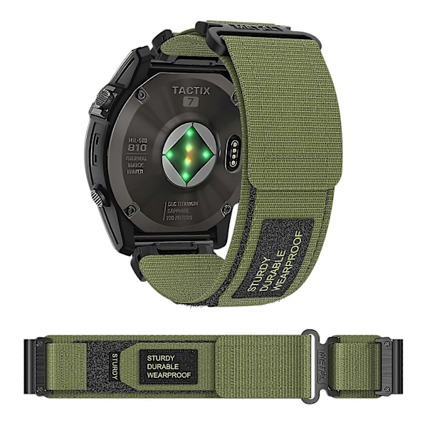 Til Garmin Tactix 7 Pro/ Fenix 7X/ 6X Pro/ 5X Plus Urrem 26mm Nylon Armbåndsrem[HK] Army Green