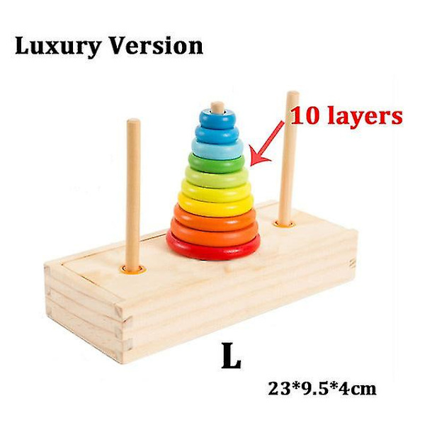 Hanoi Tower Kids Educational Toys Träpussel Stapling Tower Early Learning Classic Mathematical Puzzle Barnleksaker Zxh[HK] 10layers l