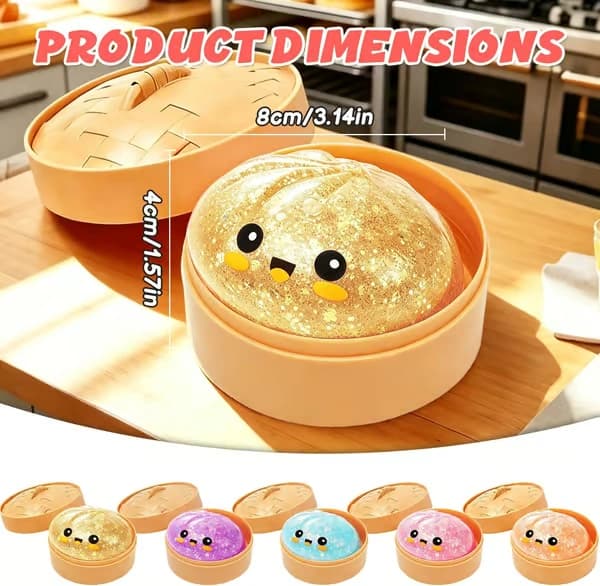 Glitter Dumpling, Glitter Dumpling Squishy med eske, Dumpling sensorisk klemmeleke for stresslindring Gull[NK]