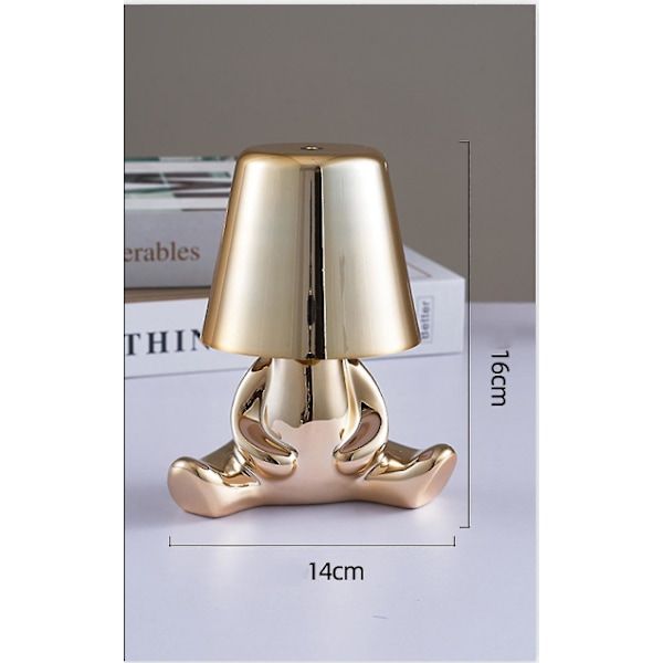 Sengside Touch Control Bordlampe, Sød Sølv Mennesker Led Skrivebord Guld Dekor Tænker Statue Lampe Med Usb Port[hk]