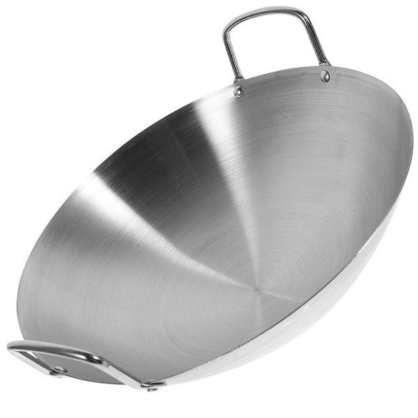Rustfrit stål wok rund bund wok stor stegepande stor kapacitet sautepande[HK] Silver 28X28cm