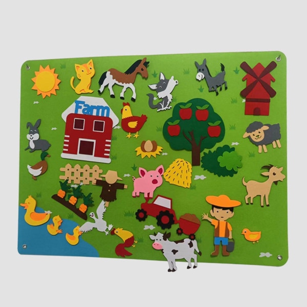 Farm Animals Filt Story Board Set Førskole Farmhouse-tema Storytelling Interactive Play - Snngv[HK] green