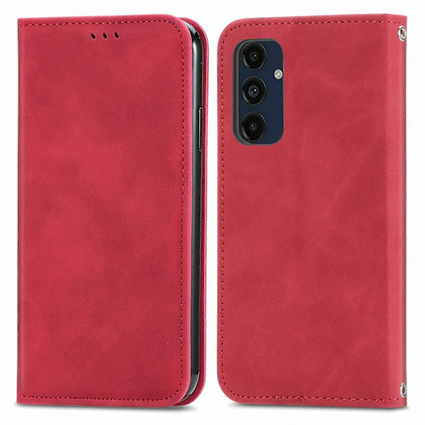 För Samsung Galaxy S24 FE Fodral Skinnkänsla Läder Plånbok Telefonfodral Magnetisk Absorption[HK] Red