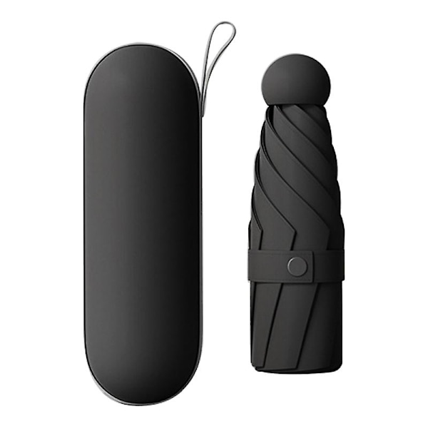 Matka 5-osainen 6-puolainen mini sateenvarjo UV-suojattu kokoontaitettava sateenvarjo, kapselikotelolla [HK] Style E Black