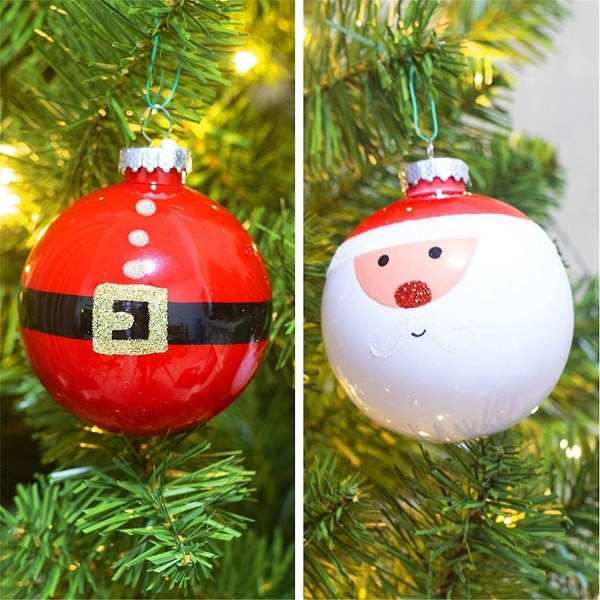 12st julkulor prydnader för julgran, söt tomte splitterfri hängande boll vit röd julgransdekoration för julbröllopsdel