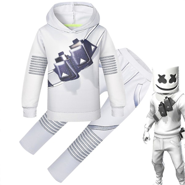 2023-Dj Marshmello Barne Hvit 3D-Printet Genser Sett Halloween Karneval Party Kostyme R_a[HK] 130cm