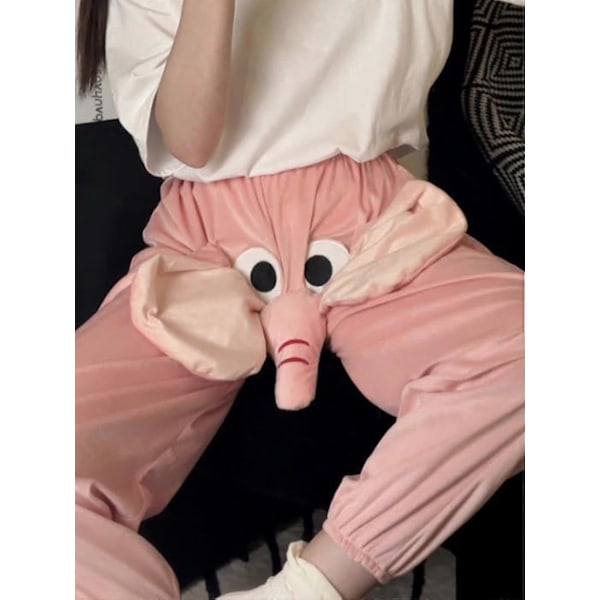 Roliga Elefantbyxor Dam Herr Loungebyxor Hem Plysch Par Pyjamasbyxor Present Till Pojkvän-Yvan[HK] M Pink