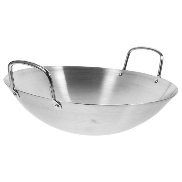 Wok i rustfritt stål rundbunnet wok Stor stekepanne med stor kapasitet Saute Pan[HK] Silver 26X26cm