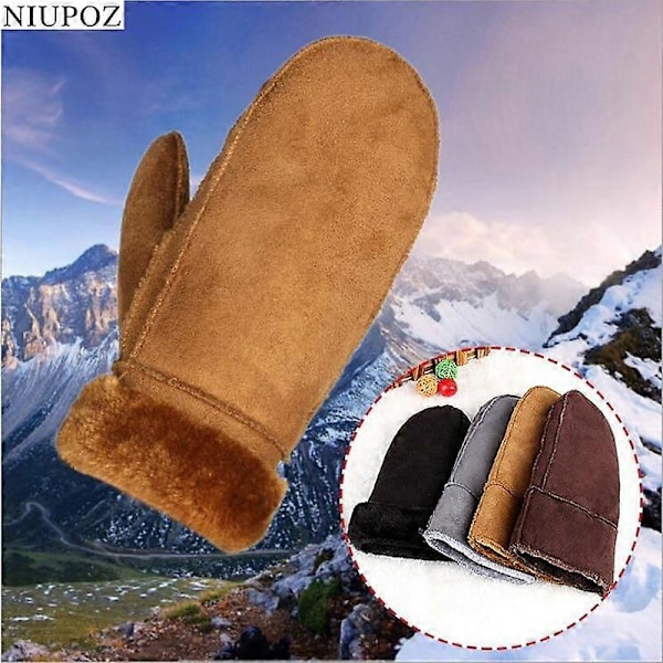 Herre Dame Faux Fåreskind Læderhandsker Opvarmede Pelsvanter Ruskind Læder Vinter Udendørs Tykke Varme Cashmere Handsker[HK] Women Black