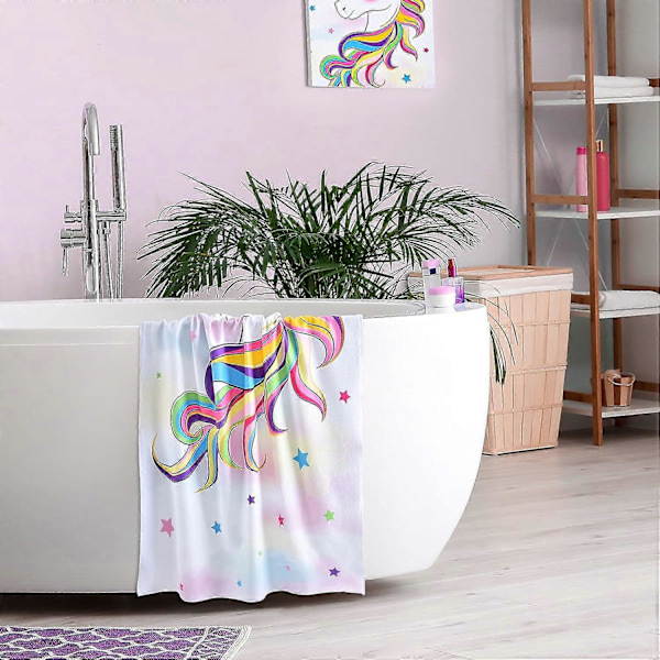 Unicorn Strandhåndklæde - 70 x 150 cm Pink Polyester Camping Håndklæder til Piger Børn Unicorn Strandhåndklæde Blødt Strandtæppe Pool Rejse Svømning Ba[HK]