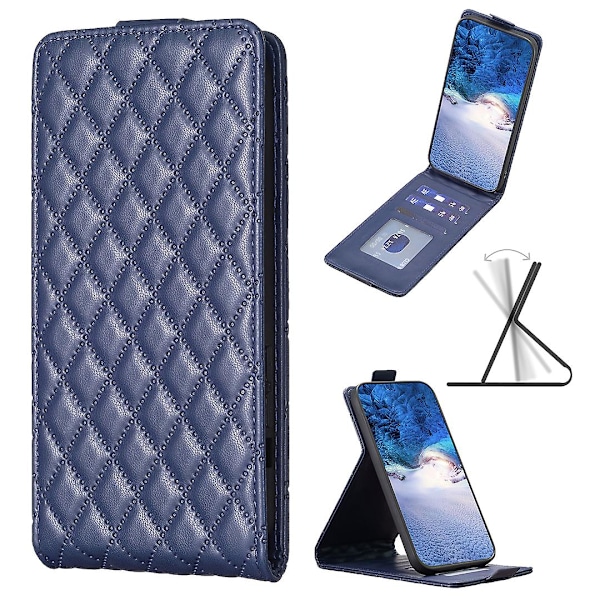 Smartphone Etui til Nokia C32, Vertikal Flip Stand Kort Slots Præget Læder Telefon Cover[HK] Blue