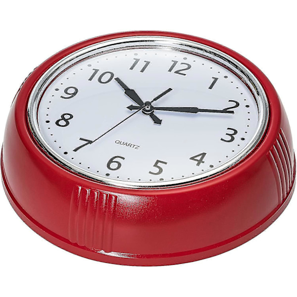 \"Retro Väggklocka 25 cm Röd Kök 50-tals Vintage Design Rund Tyst Icke Tickande Batteridriven Kvalitets Quartz Klocka\"[HK]