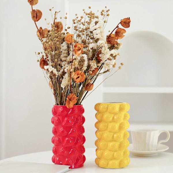 Blomvas i porslin för blomsterarrangemang på balkong, spiselkrans, kontor [HK] lemon yellow 16.5cmx9cm
