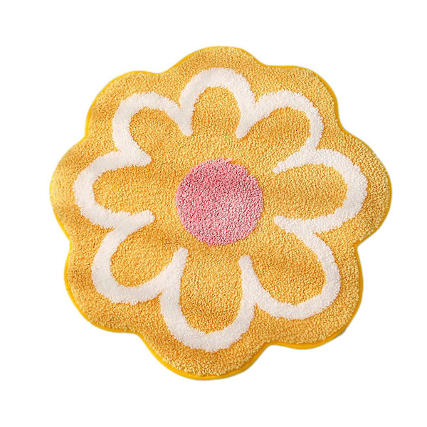 Söt blomma formad tvättbar badmatta halkfri absorberande badrumsmatta mjuk fluffig rolig toalettmatta söta badrumsmattor[HK] Yellow