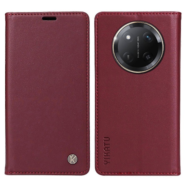 Honor Magic7 Lite 5G/ X9c 5G Lompakkokotelo Korttipaikalla Jalustalla Nahkainen Puhelinkotelo [HK] Wine Red