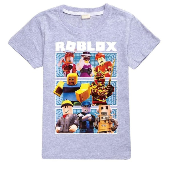 Ny drenge piger sommer casual kortærmet T-shirt Roblox børn bomuld T-shirt top[HK] Grey 11-12Years