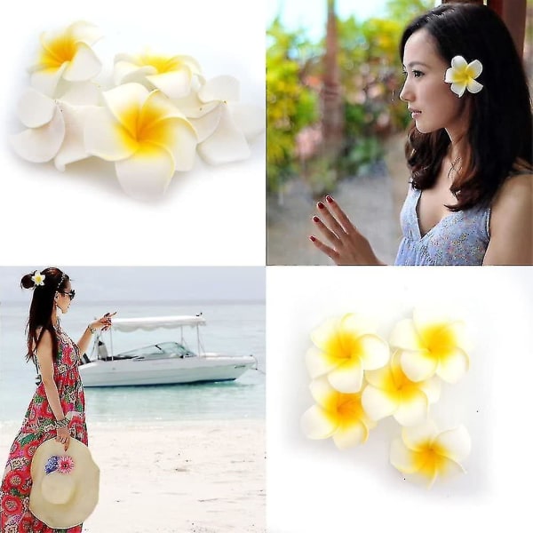 HKK  100-pack vita skum Hawaiianska Frangipani konstgjorda Plumeria blomblad mössa Ha