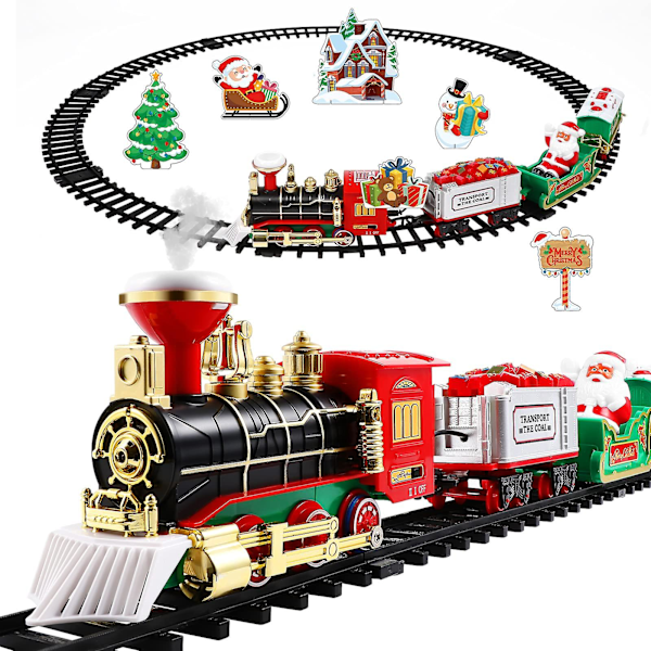 The Perfect Christmas Gift  Christmas Train Sets for Under The Tree- Christmas Railway Train Set with Railway Track & 4 Cars- Lights and Sounds