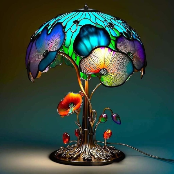 Maalauslasi Sienipöytävalaisimet Boheemi Hartsi Sienipöytävalaisin Yövalo Kotiin Ja Toimistoon[HK] Flower Mushroom Table Lamp