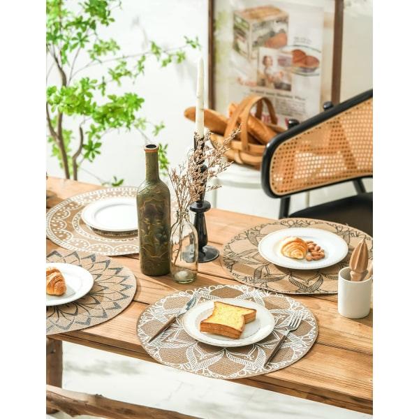 IC Boheemi PVC Pyöreä Tabletti Ruokapöydälle, 6 kpl, Mandala Tabletti Pestävä Lämmönkestävä Tabletti Juutti Retro Pöytä (E)[HK]