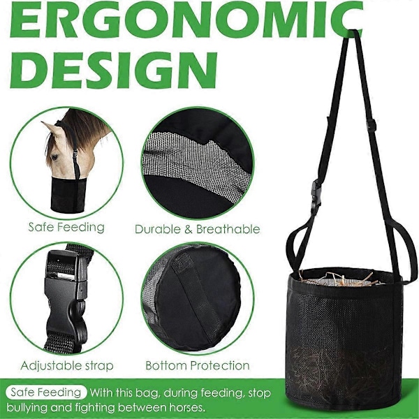 Justerbar Elastisk Høyforingspose for Hester - Utendørs Nakkeforingspose i -24x25cm[HK] Black