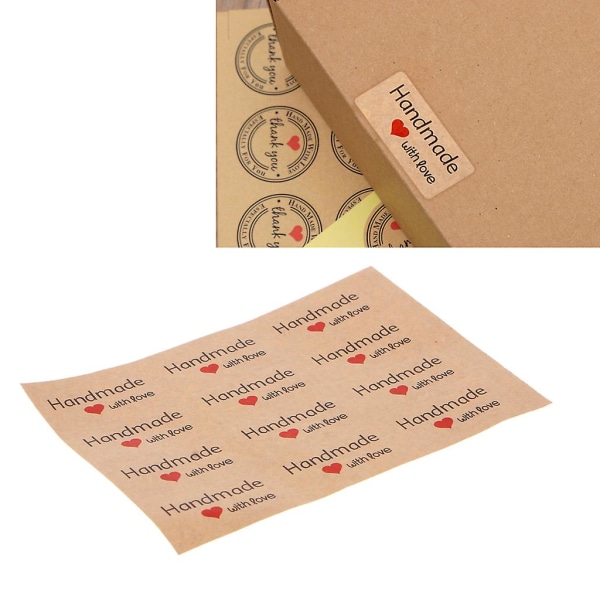 Fyrkantiga handgjorda med kärleksklistermärken 12 st självhäftande etiketter Kraftpappersklistermärken