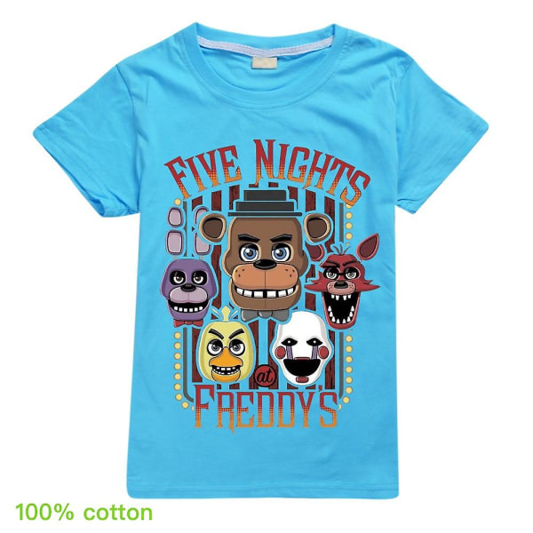 Drenge Piger Kortærmet T-shirt Five Nights At Freddy's Børne T-shirt i bomuld[HK] Light blue 5-6Years