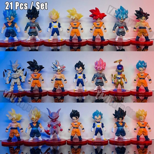 Dragon Ball Z Super Saiyan Son Goku Anime Figur Son Gohan Vegeta Broly Piccolo Majin Buu Set Action Figurine Modell Gåvor Leksak[HK] C 21pcs No box