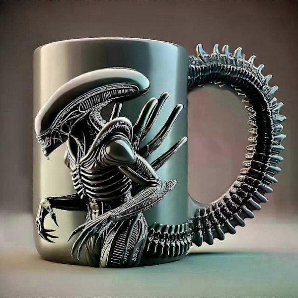 Ny Xenomorph Krus Formet Krus Termisk Overføring Flat 3D Effekt Kaffekopp 500ml[HK]