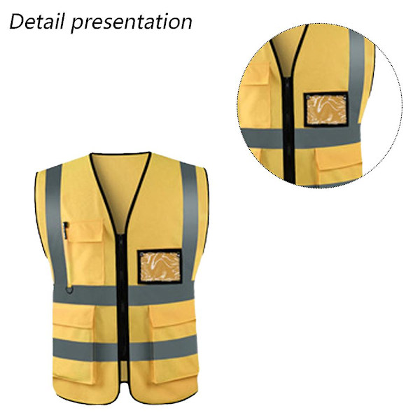 Høj synlighedsrefleksvest, Høj synlighedslysende neonfarve med 4 reflekterende striber lommer [HK] yellow