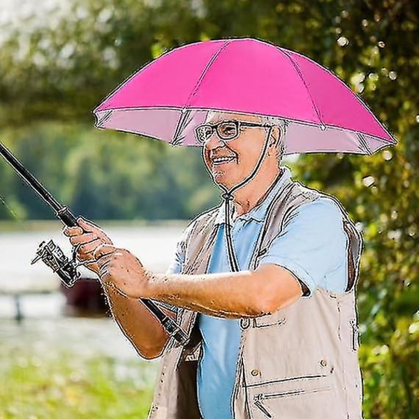 Parasollhatt, 69cm Handsfree Parasollkeps för Vuxna och Barn, UV-skydd Vattentät Vikbar för Camping Golf Solskydd[HkkK] Rose red