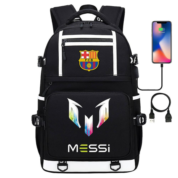 Messi Barcelona trykt ryggsekk reiseveske Student skolesekk vanntett datamaskin[HK] Black