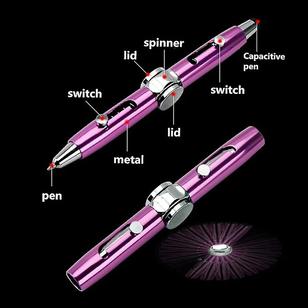 Multifunktionell metallskal kapacitiv penna fidget spinner leksak stressavlastning kulspetspenna[HK] Purple
